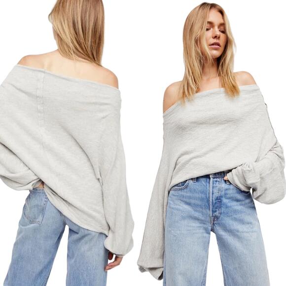 Free People Sweaters - Free People Oversized Skyline Pullover Ribbed Thermal Top Size Medium Light Grey
